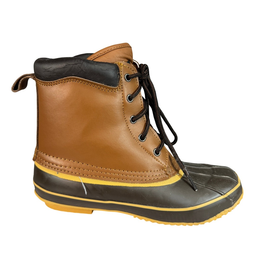 Thinsulate Insulated Duck Boots Brown Leather Rubber Steel Shank Womens 9